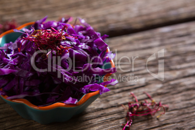 Chopped purple cabbage in bowl