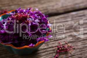 Chopped purple cabbage in bowl