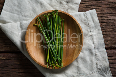 Fresh garlic chives in plate