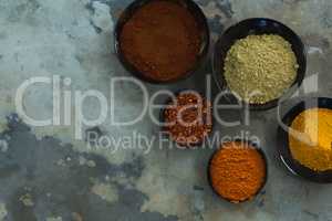 Various spices powder in bowl