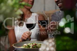 Happy couple toasting wine