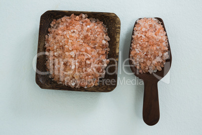 Sea salt in wooden bowl and scoop
