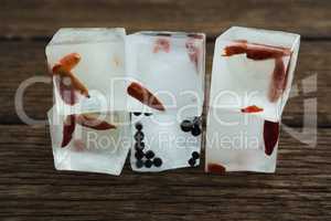 Flavored ice cubes with herbs