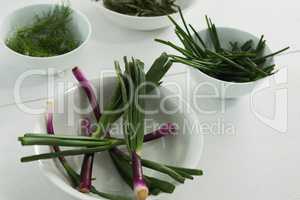 Various herbs in bowl