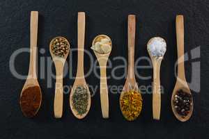 Various spices arranged in a spoon