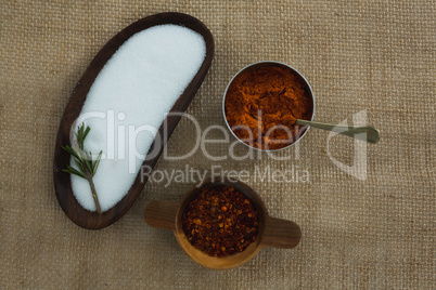 Various spices and salt in bowl