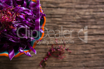 Chopped purple cabbage in bowl