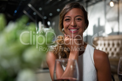 Beautiful woman sitting restaurant