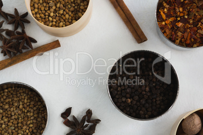 Various type spices on bowl