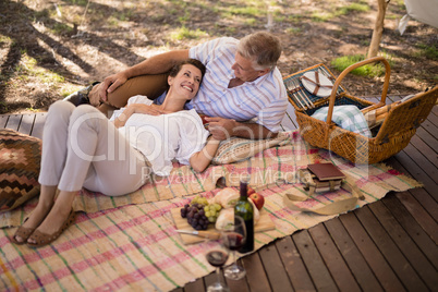 Happy couple relaxing in cottage