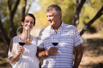 Portrait of happy couple having wine