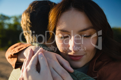 Close-up of couple embracing