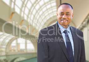 Handsome African American Businessman Inside Corporate Building.