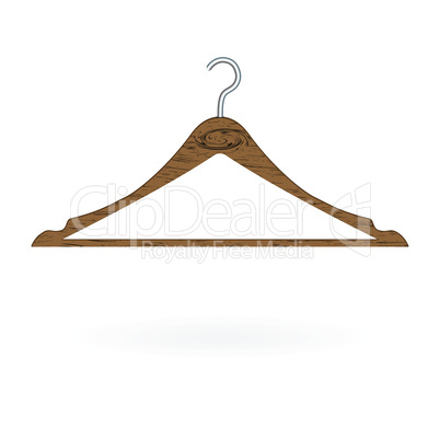 Wood clothes hanger isolated on white background. Vector illustration
