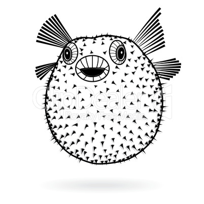 Puffer fish fugu silhouette sharp icon, vector illustration tattoo, cartoon style for T-shirts