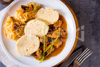 Original Czech dumpling with goulash