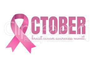 October text with pink ribbon and breast cancer awareness month concept