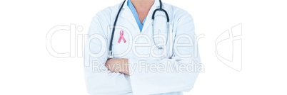 Doctor with breast cancer awareness ribbon