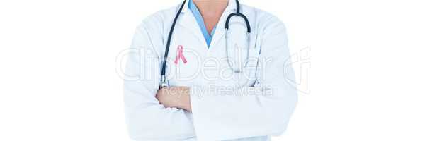 Doctor with breast cancer awareness ribbon