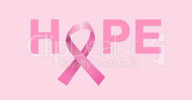 Hope text with pink ribbon and breast cancer awareness concept