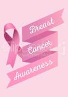 Breast cancer awareness text and pink ribbon