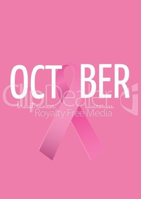 October text with pink ribbon and breast cancer awareness month concept