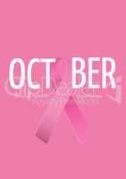 October text with pink ribbon and breast cancer awareness month concept