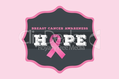 Hope text with pink ribbon and breast cancer awareness concept