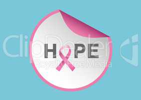 Hope text with pink ribbon and breast cancer awareness concept