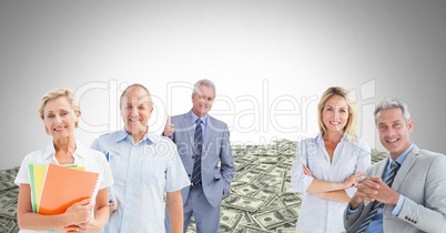 Old business people in front of money dollars
