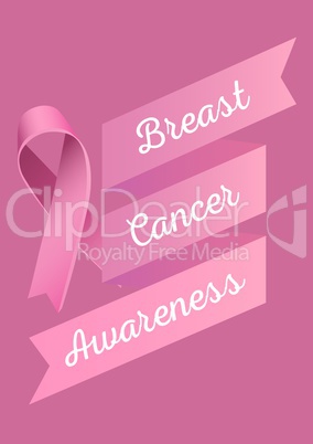 Breast cancer awareness text and pink ribbon