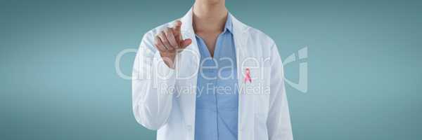 Doctor woman with breast cancer awareness ribbon