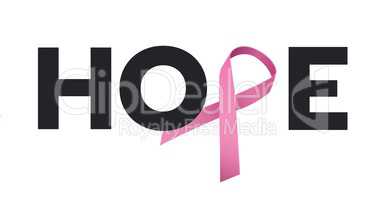 Hope text with pink ribbon and breast cancer awareness concept