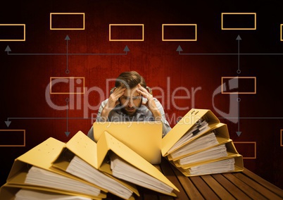 Businessman with mind map and files and folders