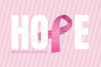 Hope text with pink ribbon and breast cancer awareness concept