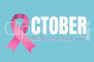 October text with pink ribbon and breast cancer awareness month concept