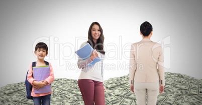 Women of age generations growing up with money dollars