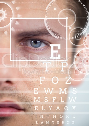 man with eye focus box detail and lines and Eye test interface