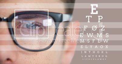 man with eye focus box detail over glasses and lines and Eye test interface
