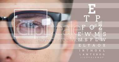 man with eye focus box detail over glasses and lines and Eye test interface
