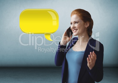 Woman on phone with shiny chat bubble