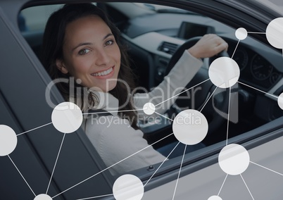 Connection interface against happy woman in the car