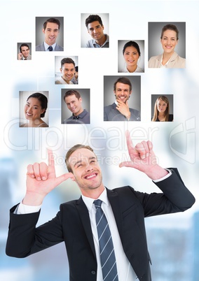 Businessman interacting and choosing a person from group of people interface