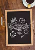 Table top with a blackboard with web graphics