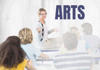 Arts text and teacher with class