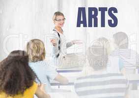 Arts text and teacher with class