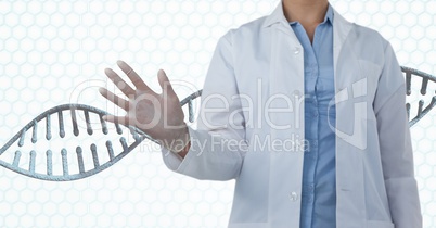 Doctor woman interacting with 3D DNA strand