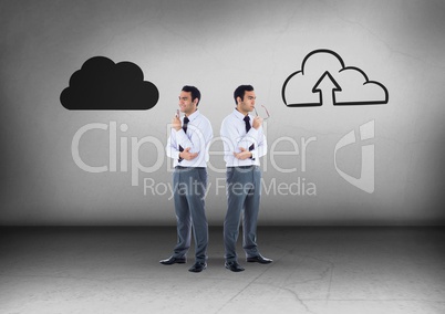 Cloud storage upload icon with Businessman looking in opposite directions