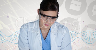 Doctor woman standing with DNA strand