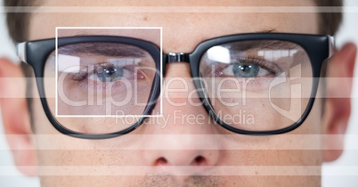 man with eye focus box over glasses and detail and lines